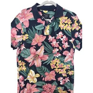 Abercrombie & Fitch Polo Shirt Mens Medium Blue Floral Hawaiian Short Sleeve